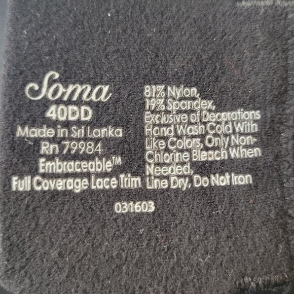 Soma embraceable full coverage lace trim bra 40DD Black - Picture 4 of 6